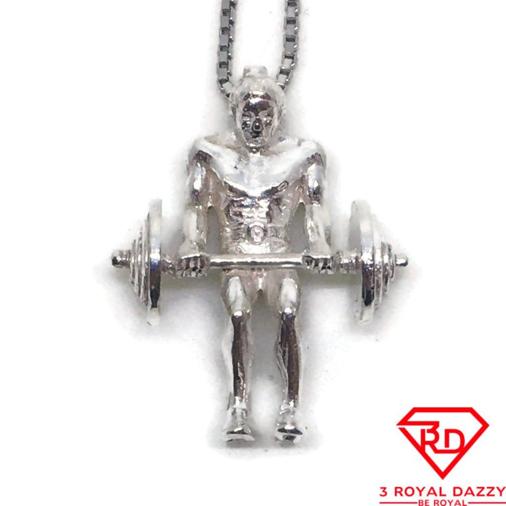 Men Weight Lifting charm pendant 925 Silver